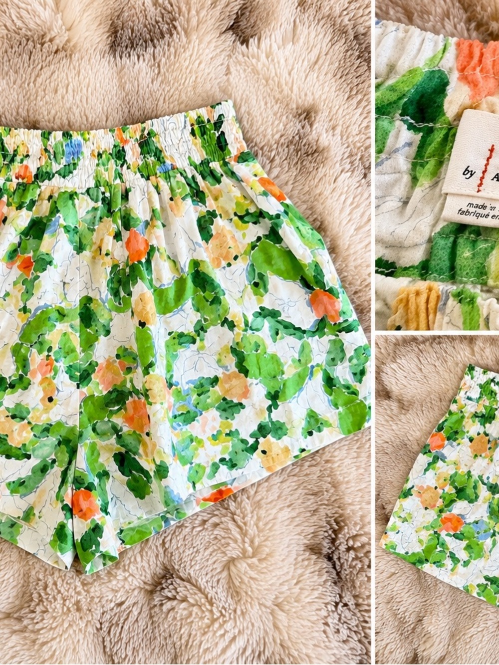 Anthropologie Floral Pull-On Shorts Green Multicolor Size M